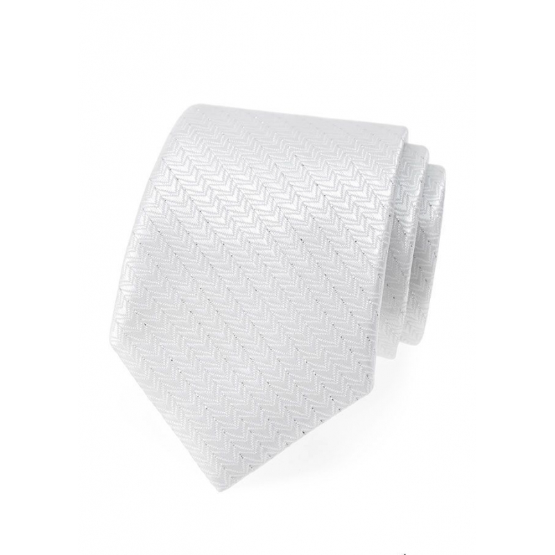 Svatební bílá pánská kravata se stříbrným vzorem