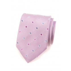 Jemně růžová pánská kravata s šedým puntíkem